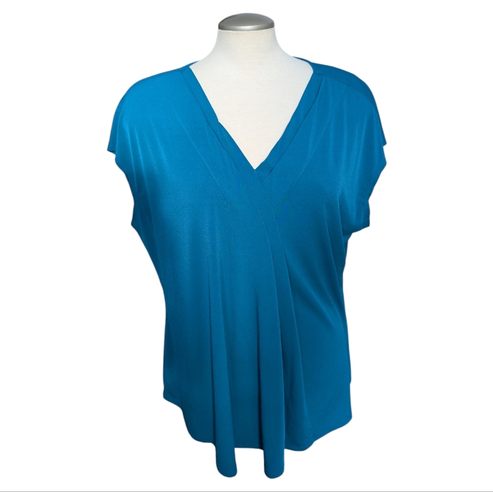 Lane Bryant Women's Top 18/20 Teal Blue V-Neck Cap Sleeve Blouse Pullover